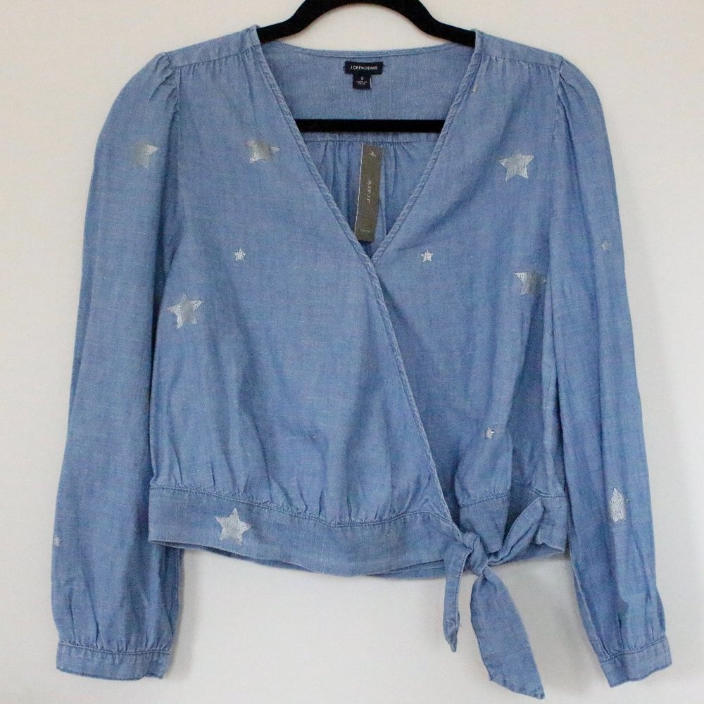 J. Crew Denim Stars Wrap Top with Tie